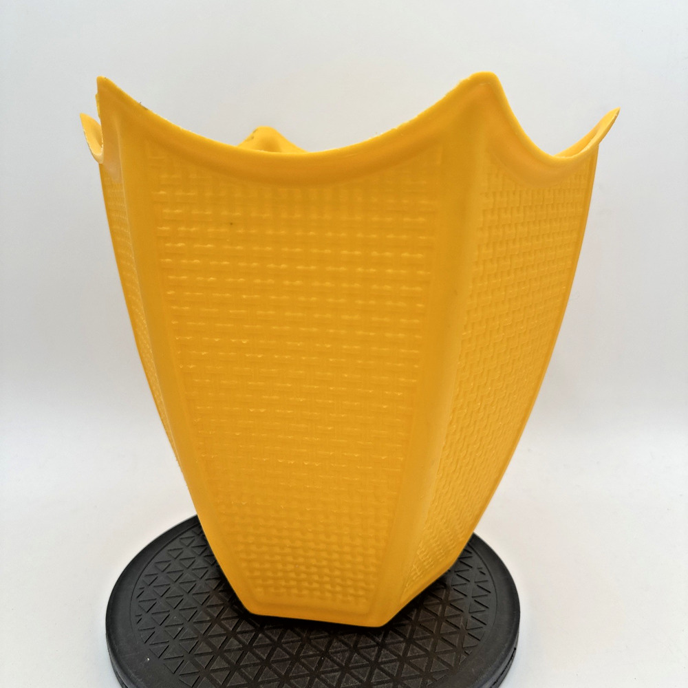 Vintage Fesco Tulip MCM Yellow Faux Wicker Woven Waste Basket Trash Can